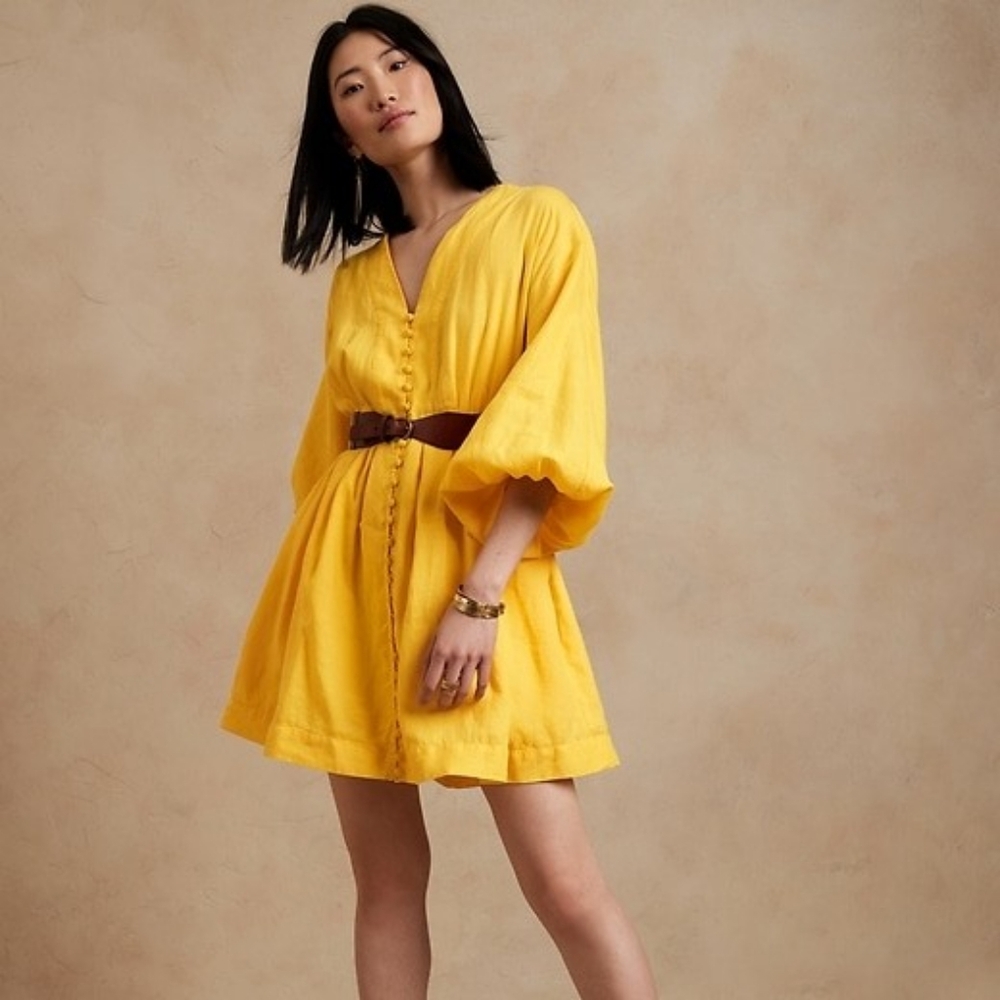 Banana Republic Yellow Linen Mini Dress